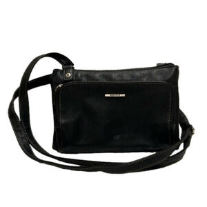 Roots 73 Black pebble leather crossbody bag